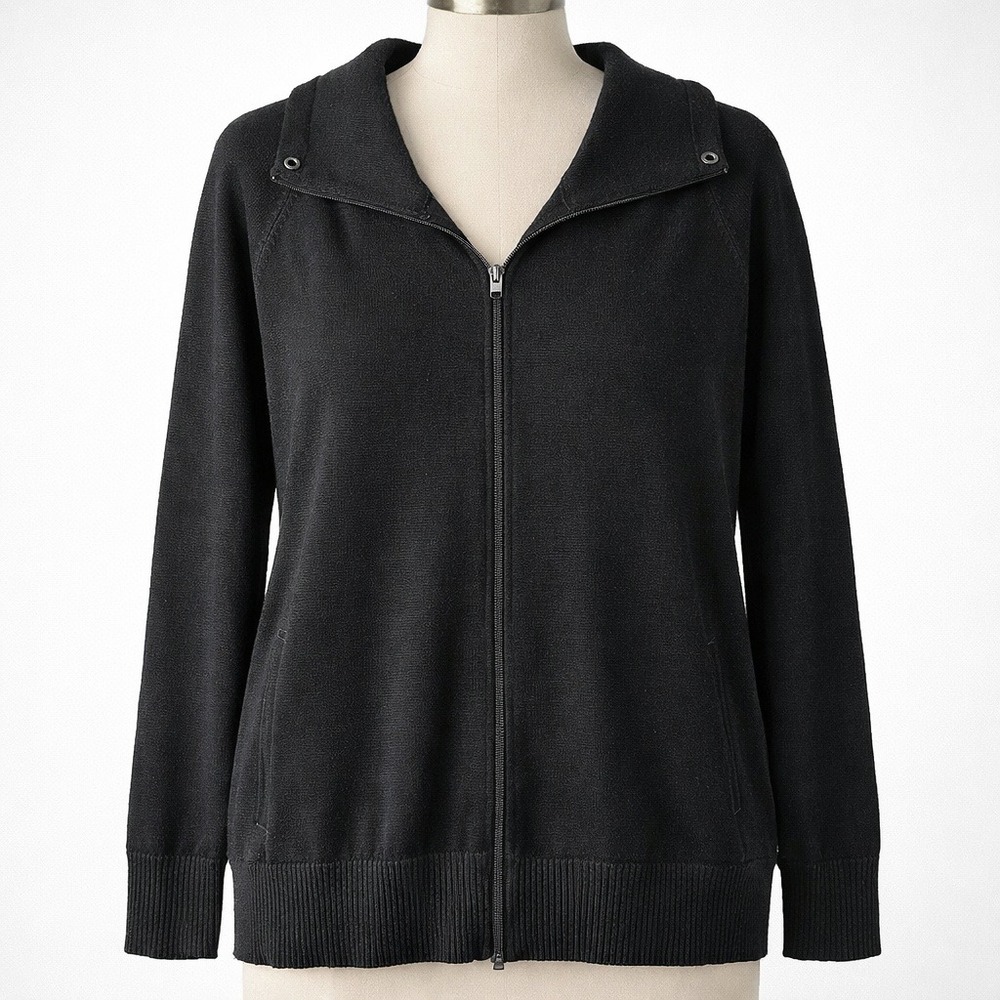 ExOfficio Andari Full Zip Tencel Sweater Sweatshirt Size M Black Athleisure Gorp